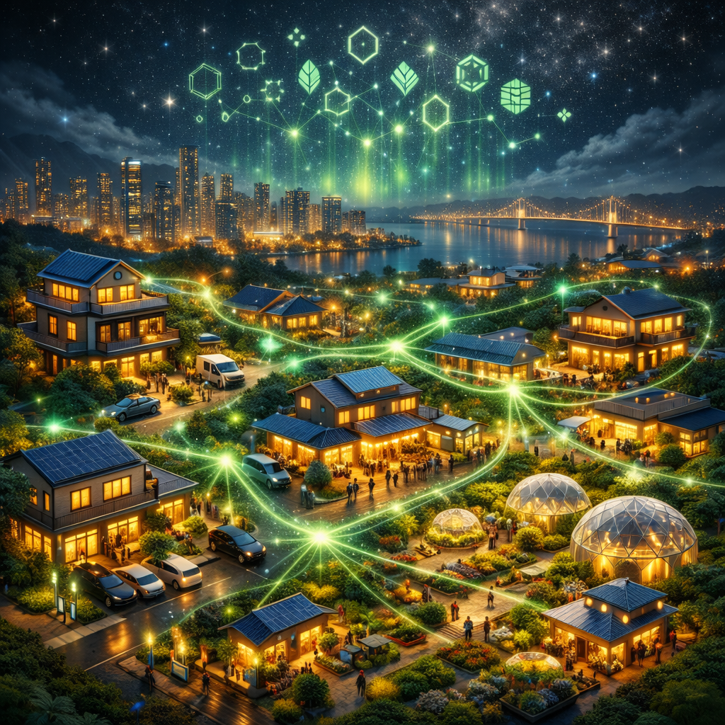 Isometric view of the rooftop-solar marketplace swarm over the Bay Area